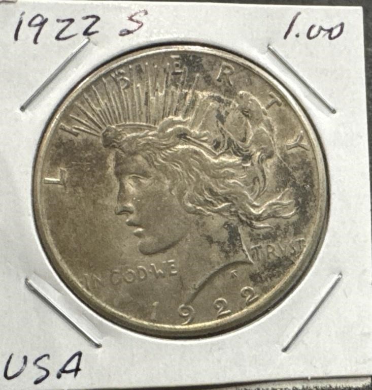 1922 S US Silver Peace Dollar