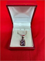 Sterling Silver Square Amethyst Pendant & Chain