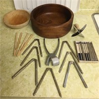 Wooden Nut Bowl with Nut Crackers