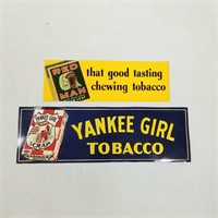2 vintage tin tobacco signs - Yankee Girl & Red
