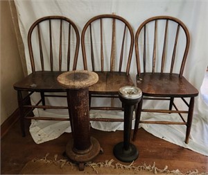(3) Matching Wooden Chairs, Wood Plant Stand