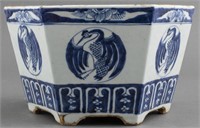 Chinese Blue And White Hexagonal Jardiniere