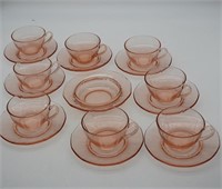 Pink Depression Cups & Saucers & Bottom of a