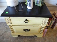 YELLOW & BLACK PAINTED WOOD 2 DRAWER STAND