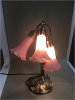 3 Bulb Pink Tulip Table Lamp Lily Pad Brass Base