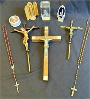 RARE Italian Mary Shrine, Crucifixes & Rosaries