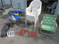 Metal milk crates, lawn chairs