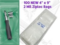 100 ULine 4" X 9" 2 mil Poly Bags Ziplock AJ1