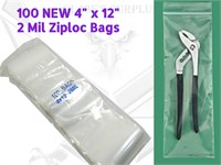 100 ULine 4" X 12" 2 mil Poly Bags Ziplock AJ1