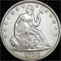 1858-P Seated Liberty Silver Half Dollar