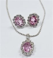 Vintage Pink & Clear Rhinestone Necklace & Earring