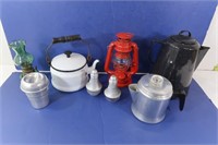 Metal Coffee Pots, Tea Pot, Oil Lamp & More