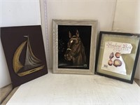 Ship nail wall hanging, horse velvet painting,