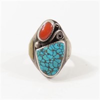 MEN'S VTG NAVAJO STERLING SILVER & TURQUOISE RING