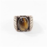 MEN'S VTG STERLING SILVER & TIGERS EYE RING 10 1/4