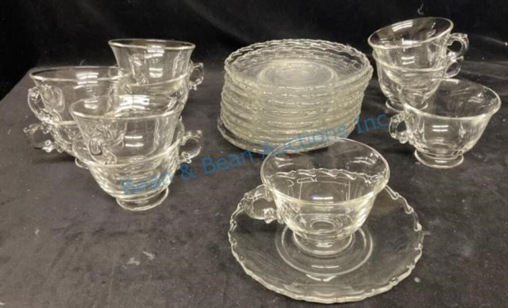 10 vintage glass, cups, and saucers