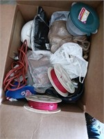 BOX OF MISC WIRE,HARDHATS,CORDS