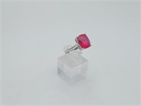 Sterling Red Emerald Cut CZ Ring