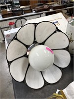 LARGE VTG STAINED GLASS CHANDELIER LIGHT FIXTURE