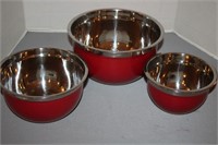 3 PIECE SET OF RED METAL BOWLS