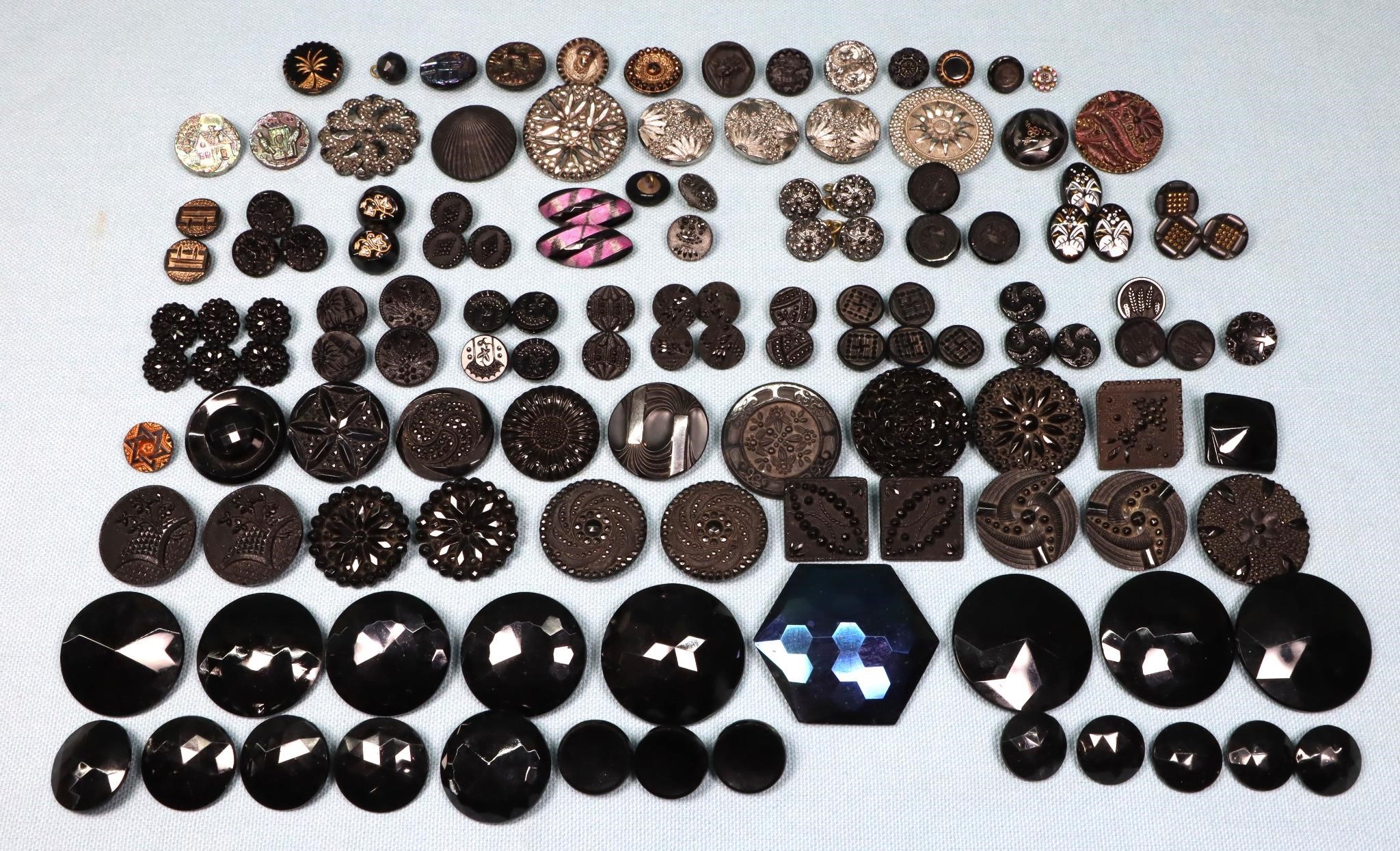 (128) Victorian Jet Black Glass Buttons