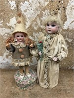 Two Bisque Head Clown Dolls