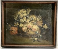 Antique Floral Oil on Canvas Painting