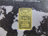 Karatbars 2.5 Gram 999 Pure Gold Bar on Assay Card