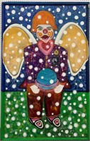 Large Oil On Canvas Clown Painting