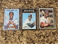 3 MLB CARDS ERNIE BANKS, WILLIE MCCOVEY, LOU BROCK