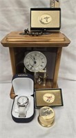 Vintage Brass Card/Stamp Holder, Clock & Watch