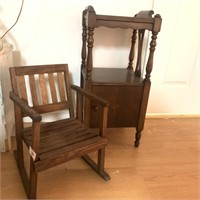 Child's Rocking Chair and Wooden Shelf