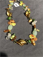 Necklace with real Brown and Green pearls, green