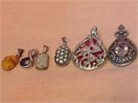 6 Assorted Pendants with stones Some Sterling
