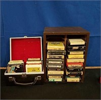Case and Rack of 8 Track Tapes