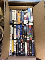 3 boxes vhs tapes various movies,
