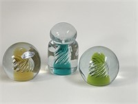 3 Vintage Blenko Glass Swirl Paperweights