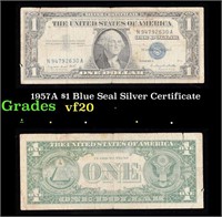 1957A $1 Blue Seal Silver Certificate Grades vf, v