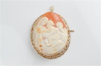 Antique gold framed shell cameo pin / pendant