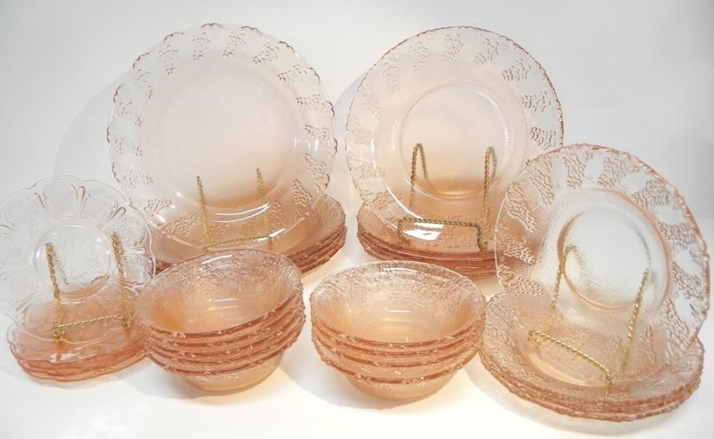 PINK DEPRESSION GLASS PLATES & BOWLS