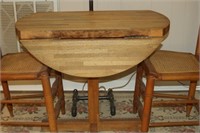 Butcher Block Round Table w/ Drop Leaves & 2 chair
