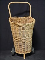 Wicker rolling upright basket,