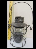 P RR IN KEYSTONE MARKED RAILROAD LANTERN AND SHADE