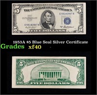 1953A $5 Blue Seal Silver Certificate Grades xf