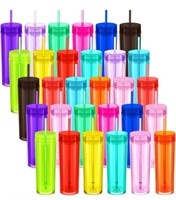 30 Pack 15 Colored Acrylic Tumblers with Lids and