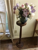 Wooden antique plant stand with faux flowers