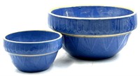 (2) Uhl Blue Stoneware Glazed Mixing Bowls