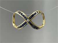 14KYG Sapphire & Diamond Omega Slide Pendant