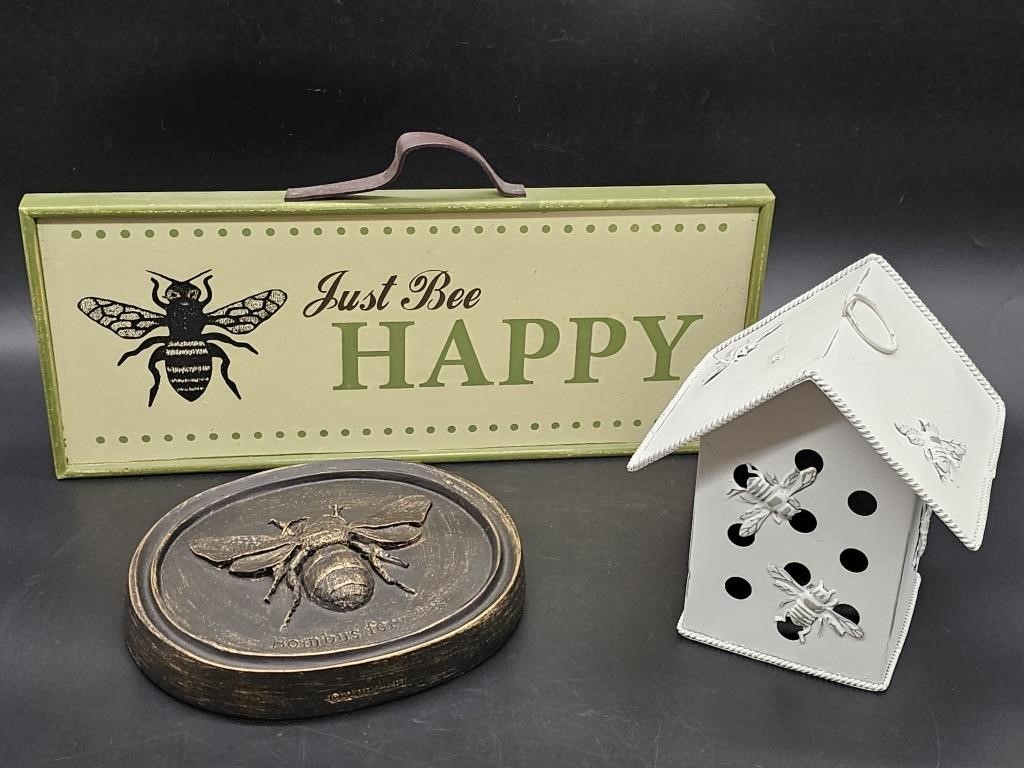 Happy Bee Sign, Bee House, Bee Plaque