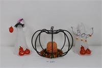 2 glass decorative ghost, metal pumpkin candle